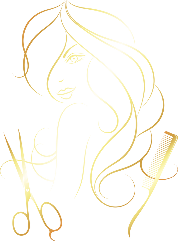 Silhouette of a cute girl with curls of hair, scissors and a comb. Unique design for beauty salon and stylist